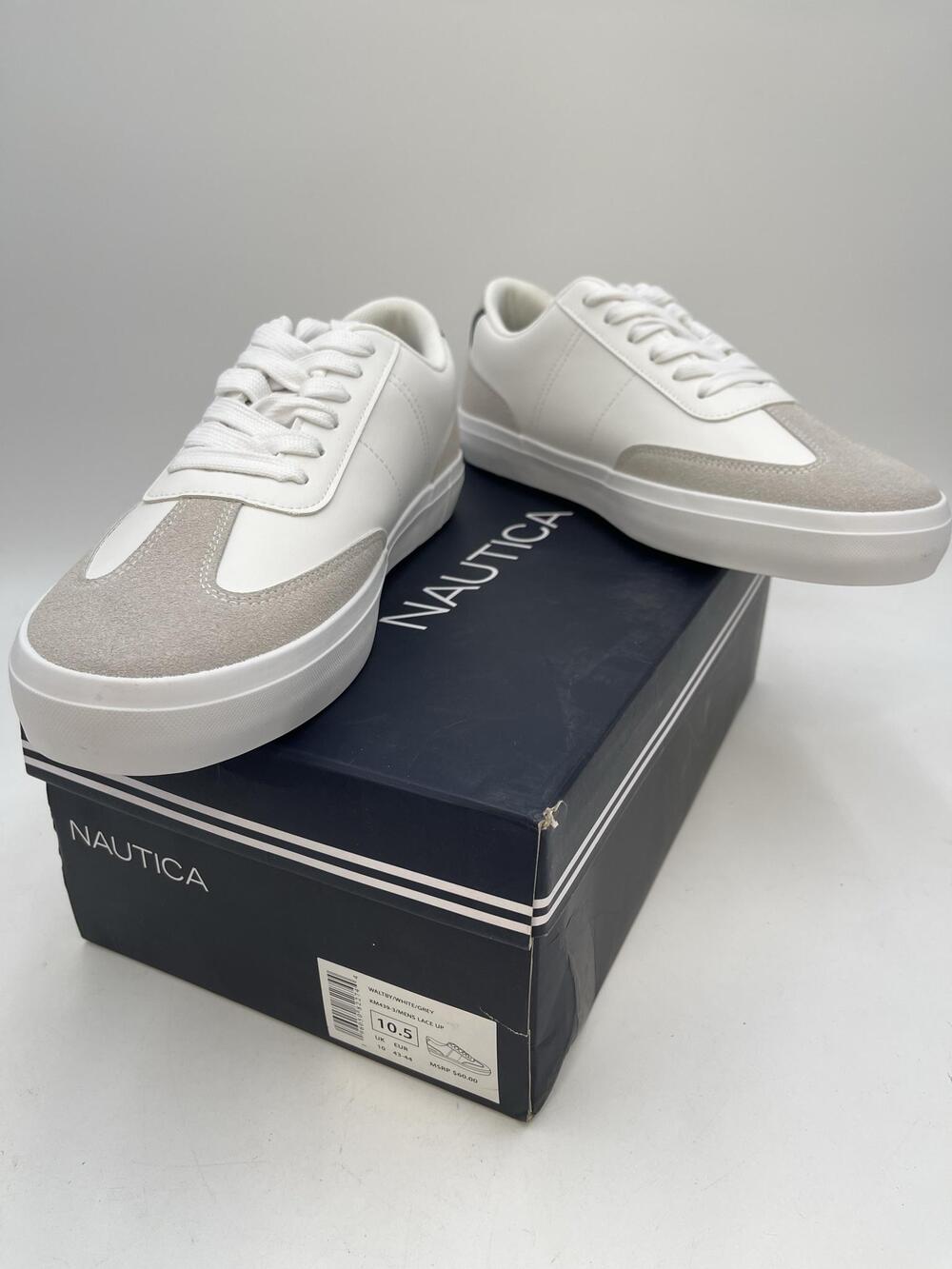 Nautica Mens 10.5 White Grey Waltby KM439-3 Lace Up Casual Shoes Sneakers Adults